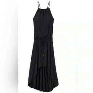 athleta black maxi dress Calypso St. Barth Asymmetric Maxi Dress Sarah Navy Matte Satin Size Small